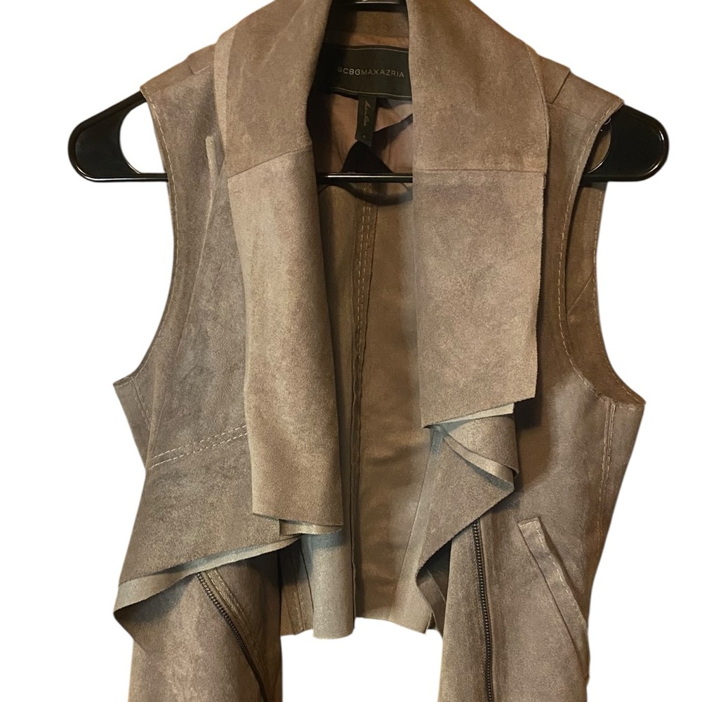 BCBGMaxAzria Boho Brown Faux Suede Draped Vest Small - Picture 3 of 8
